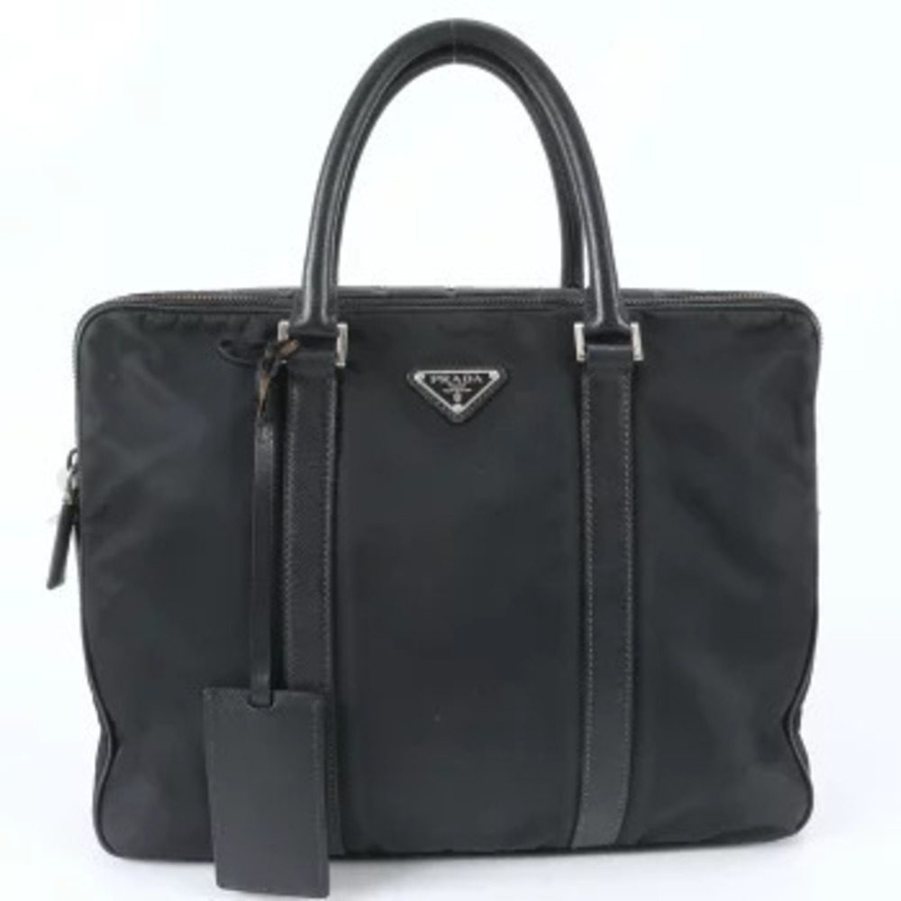 Prada Tessuto Saffiano Leather Business Briefcase Commuter Tote Black